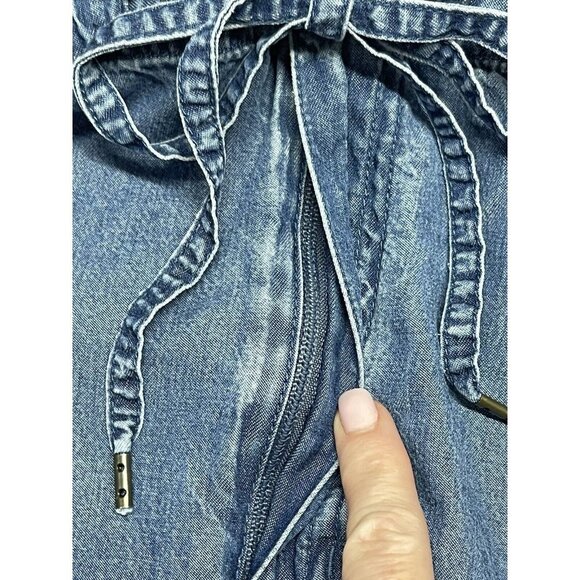 Liz Claiborne Lizwear Women 8 denim Jean Long Skirt Button Front Tie Waist Slit - Picture 5 of 11